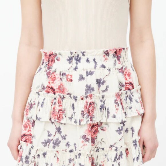 NEW LoveShackFancy Ruffle Mini Skirt in Multi Floral - Picture 2 of 3